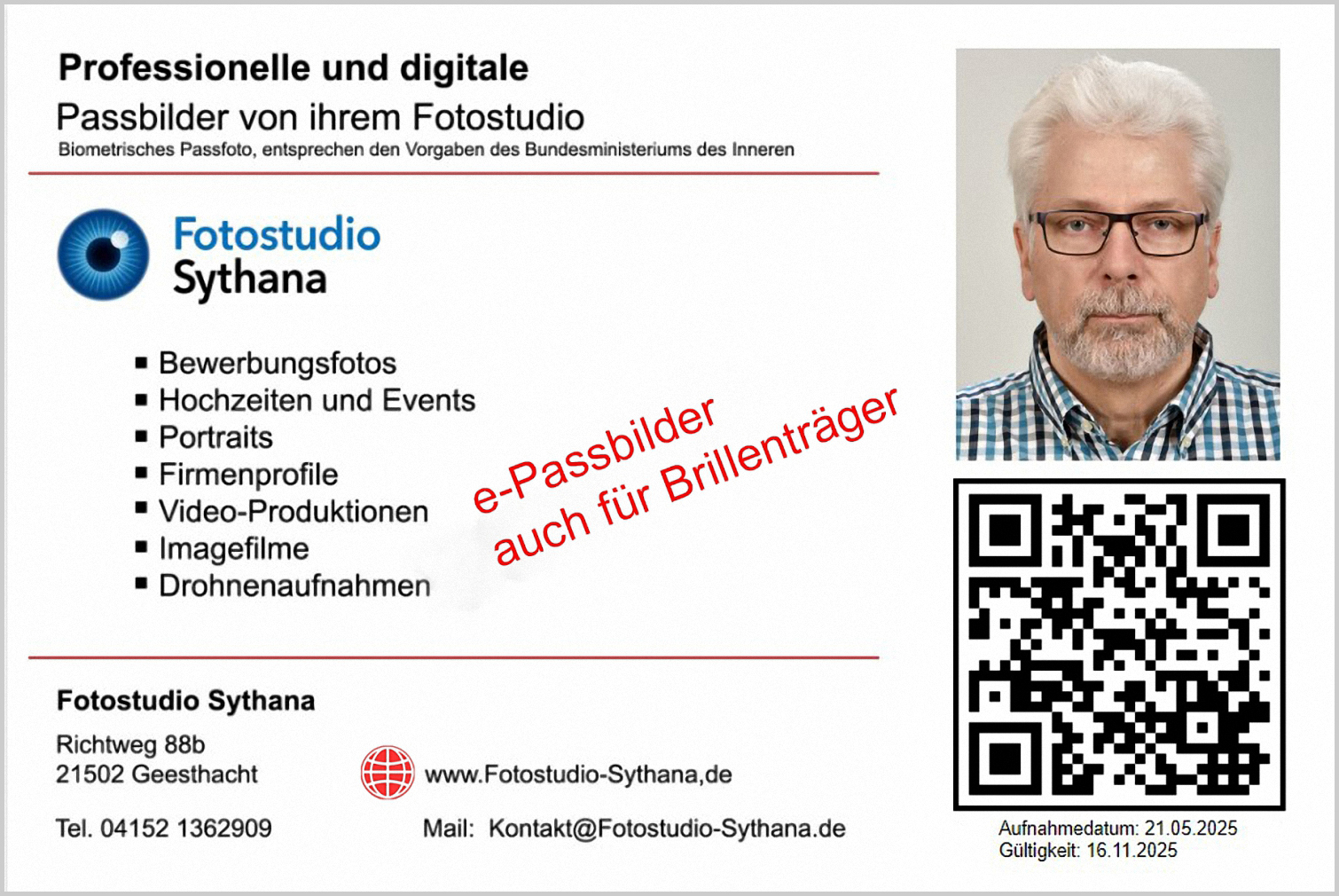 e-Passbilder mit QR-Code in Studio-Qualität